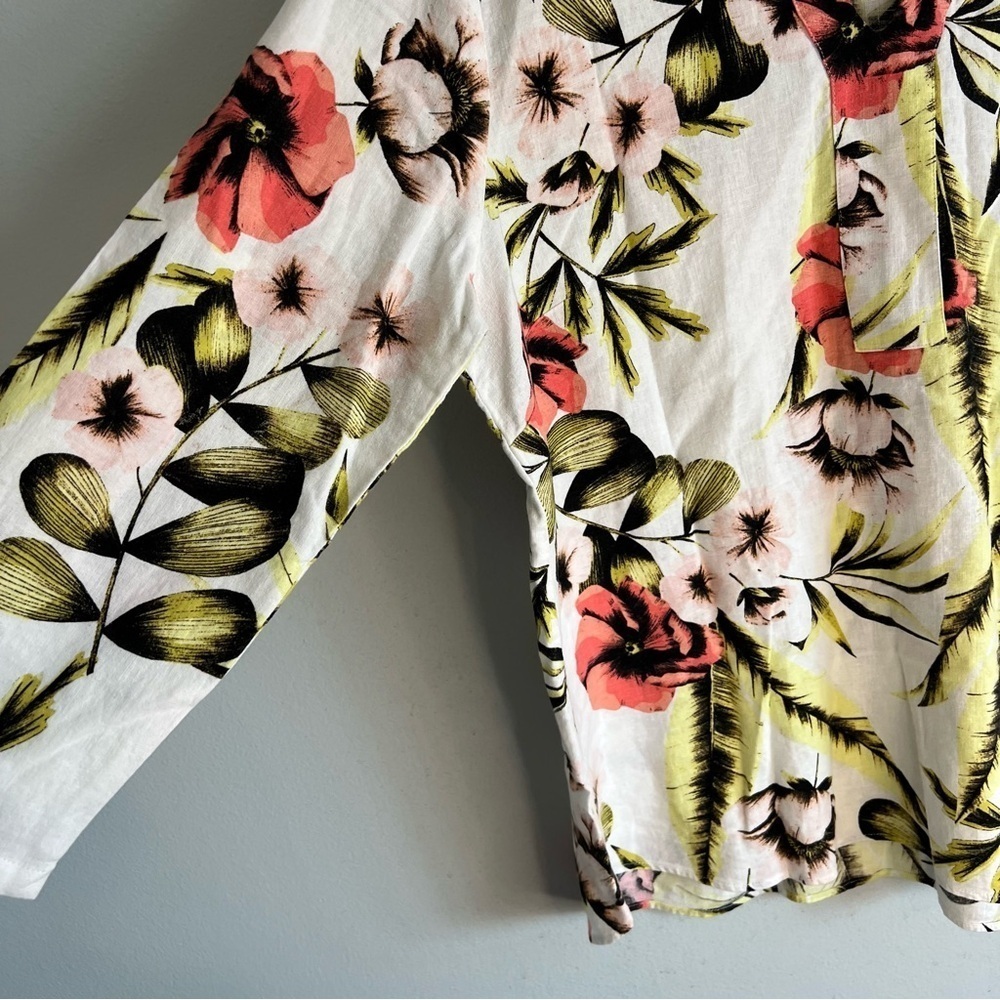 Van Heusen Womens Linen Rayon Pullover Blouse Floral Sz L Cruise Travel Spring - Picture 8 of 9